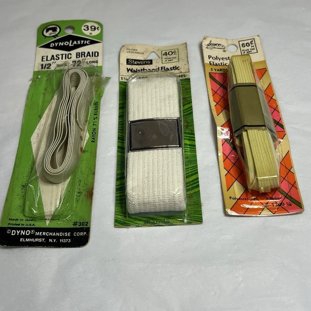 Assorted Vintage Elastic & Waistband Lot Dynolastic Sewco‎ Stevens Braid NOS